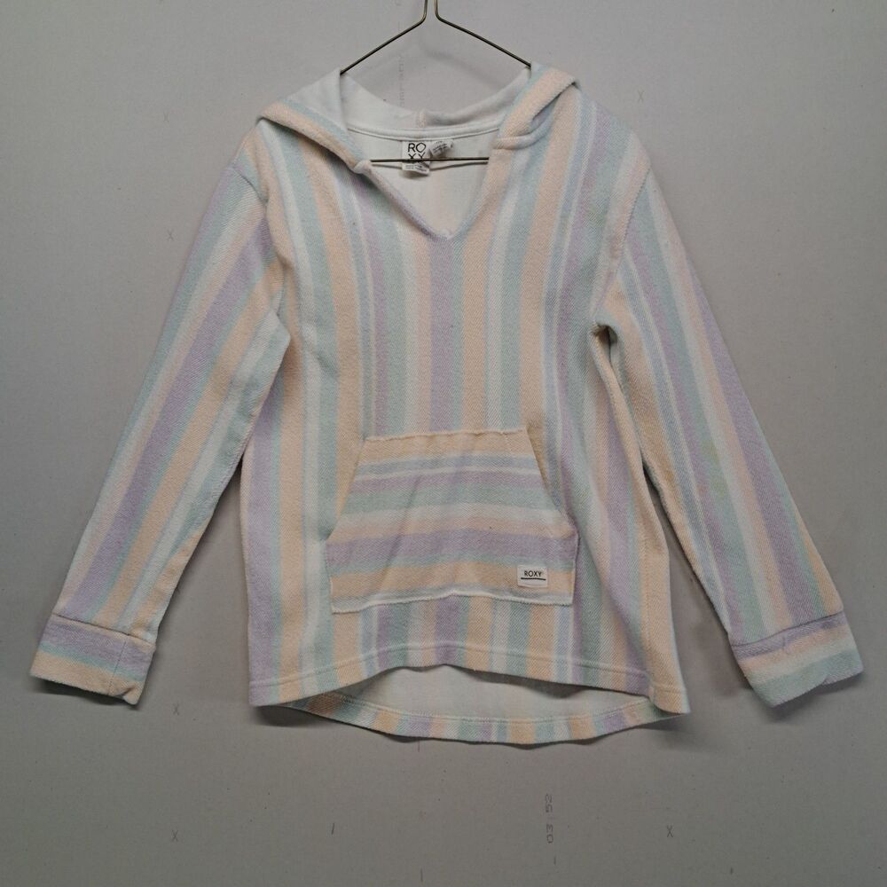 Roxy Youth Girls Small Hoodie Baja Stripe Pullover Pastel Beach Poncho Boho